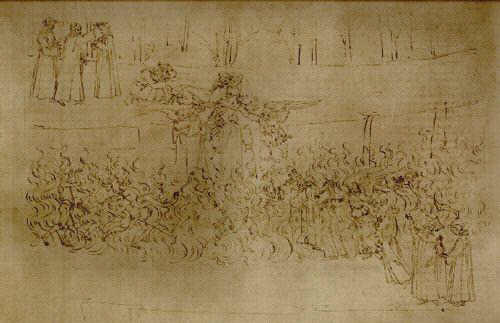 Botticelli illustrates Purgatorio 27, Dancing through the Fire