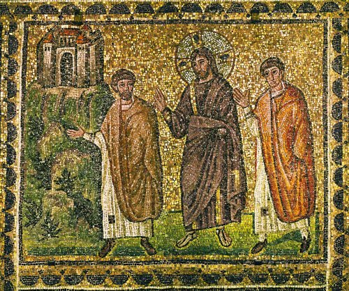 Christ appears to the Apostles on the road to Emmaus. Mosaic (6th)